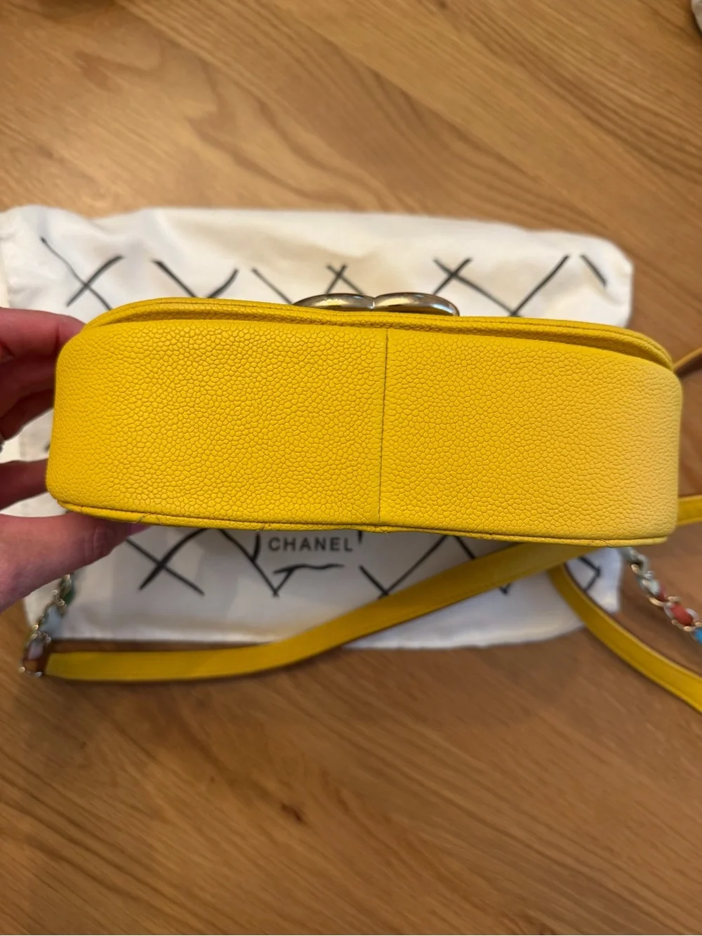 Authentic Chanel 17C Coco Cuba Handle Yellow Caviar Rainbow CC Flap